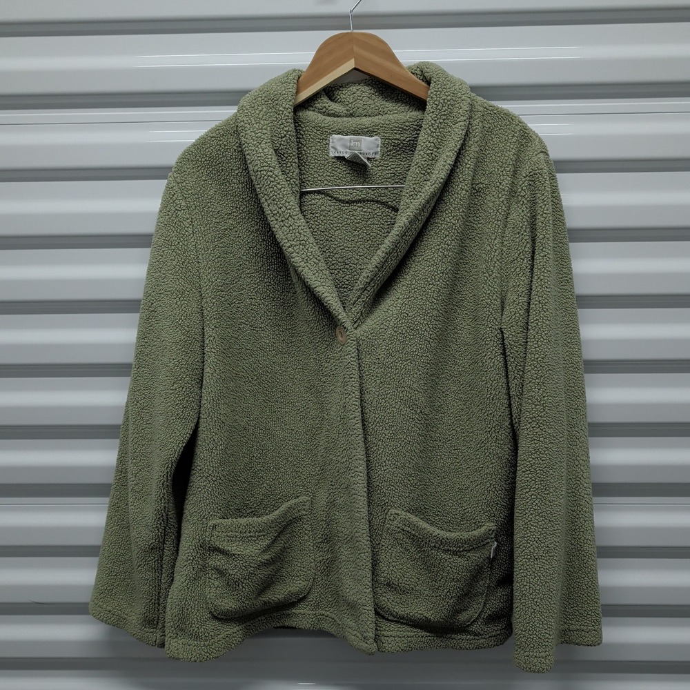 Karen Neuburger Size XL Womens Green Sherpa Fleece Shawl Collar Cardigan Jacket — photo 2